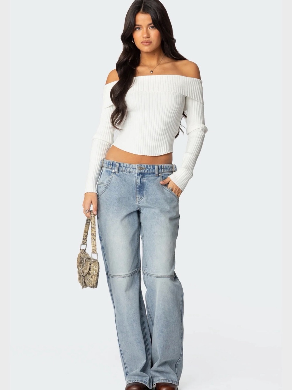 Edikted Light Blue Wide Leg Jeans